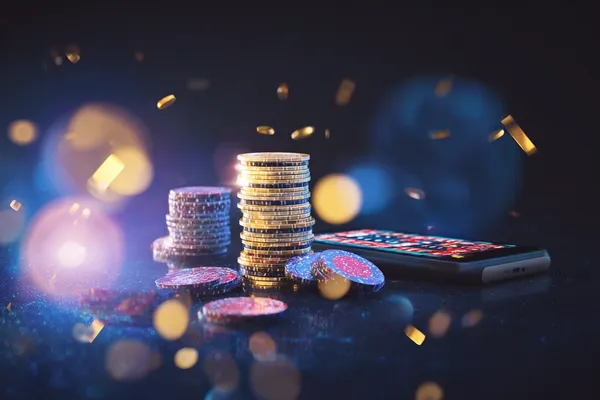 A glowing roulette wheel with cascading chips, symbolizing the engaging live and instant-win games available on 7000BD.